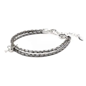 Bracelet Leather Braided - Silver, M (7-8.5inch/18-22cm)