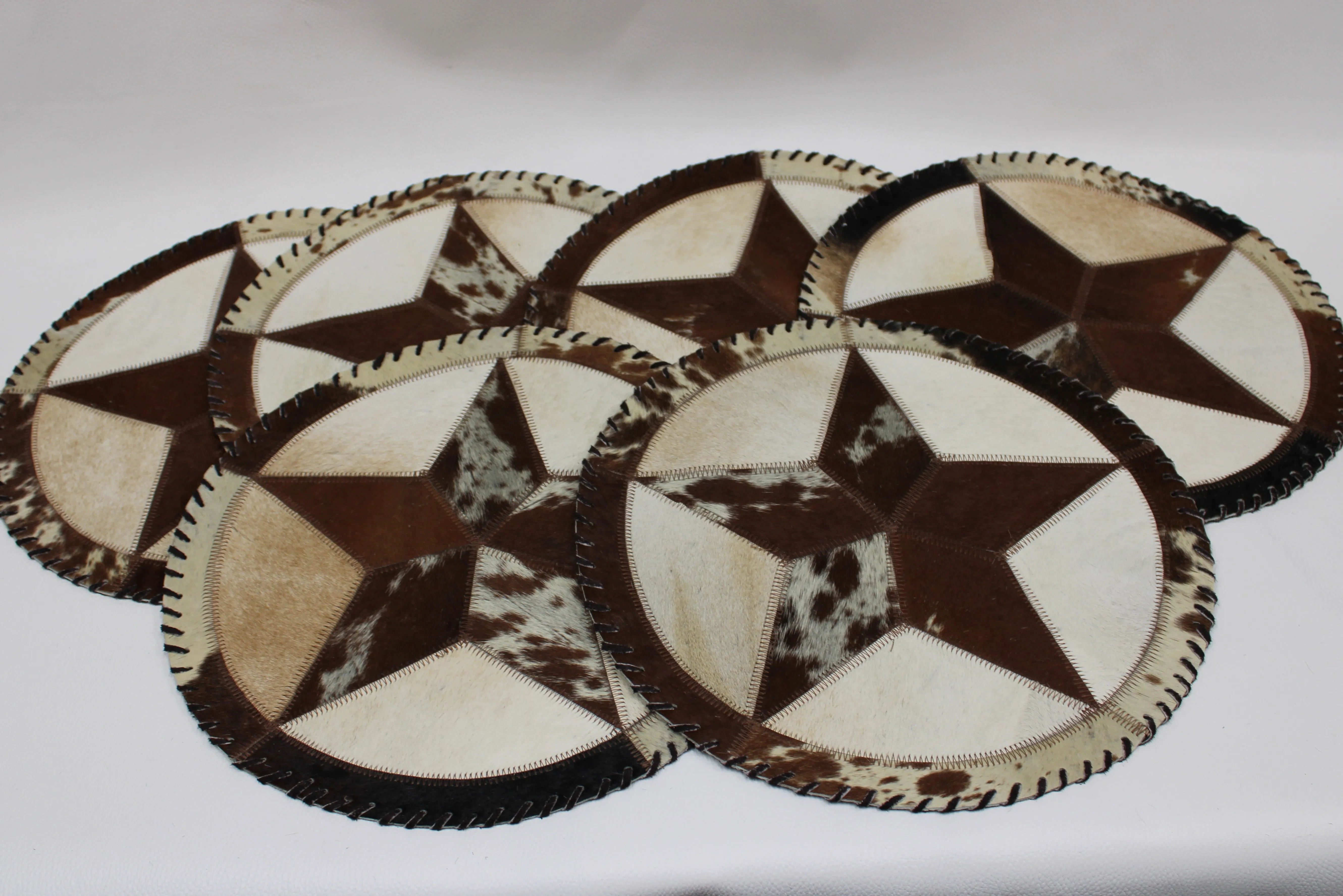 Brown & White Cowhide Placemats -  Star  Design - - Set of six mats
