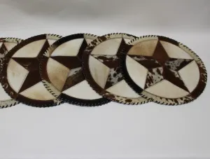 Brown & White Cowhide Placemats -  Star  Design - - Set of six mats