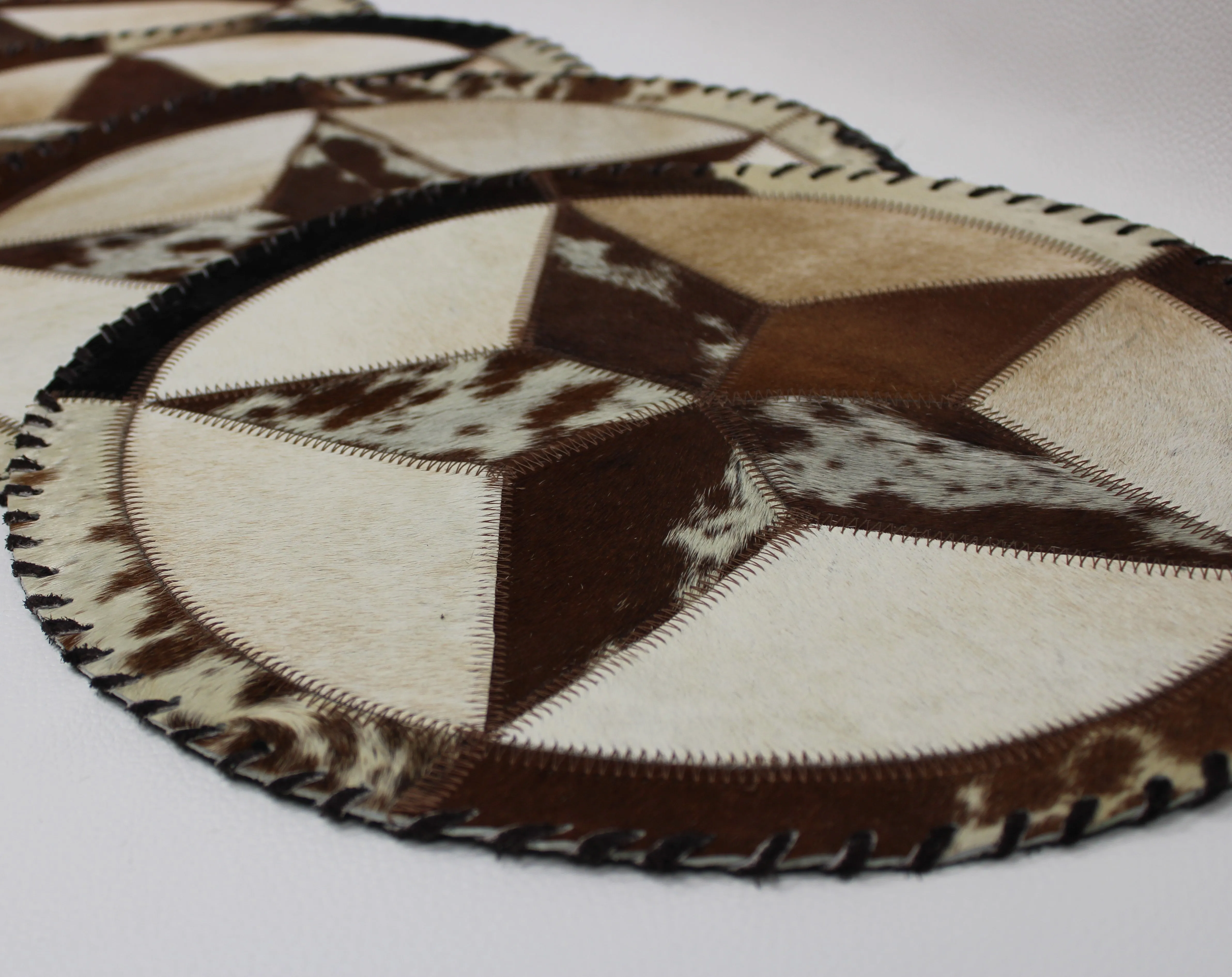 Brown & White Cowhide Placemats -  Star  Design - - Set of six mats