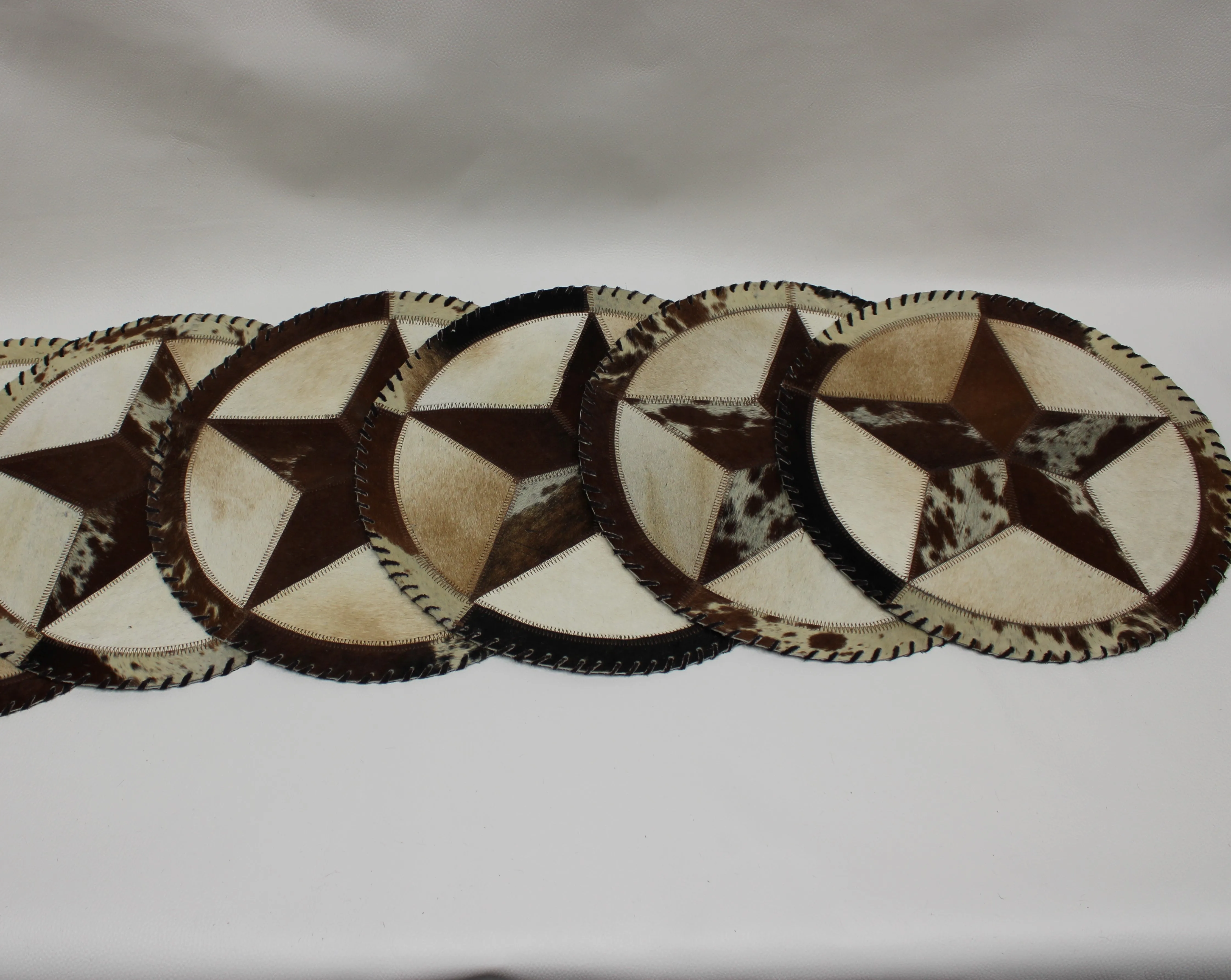 Brown & White Cowhide Placemats -  Star  Design - - Set of six mats
