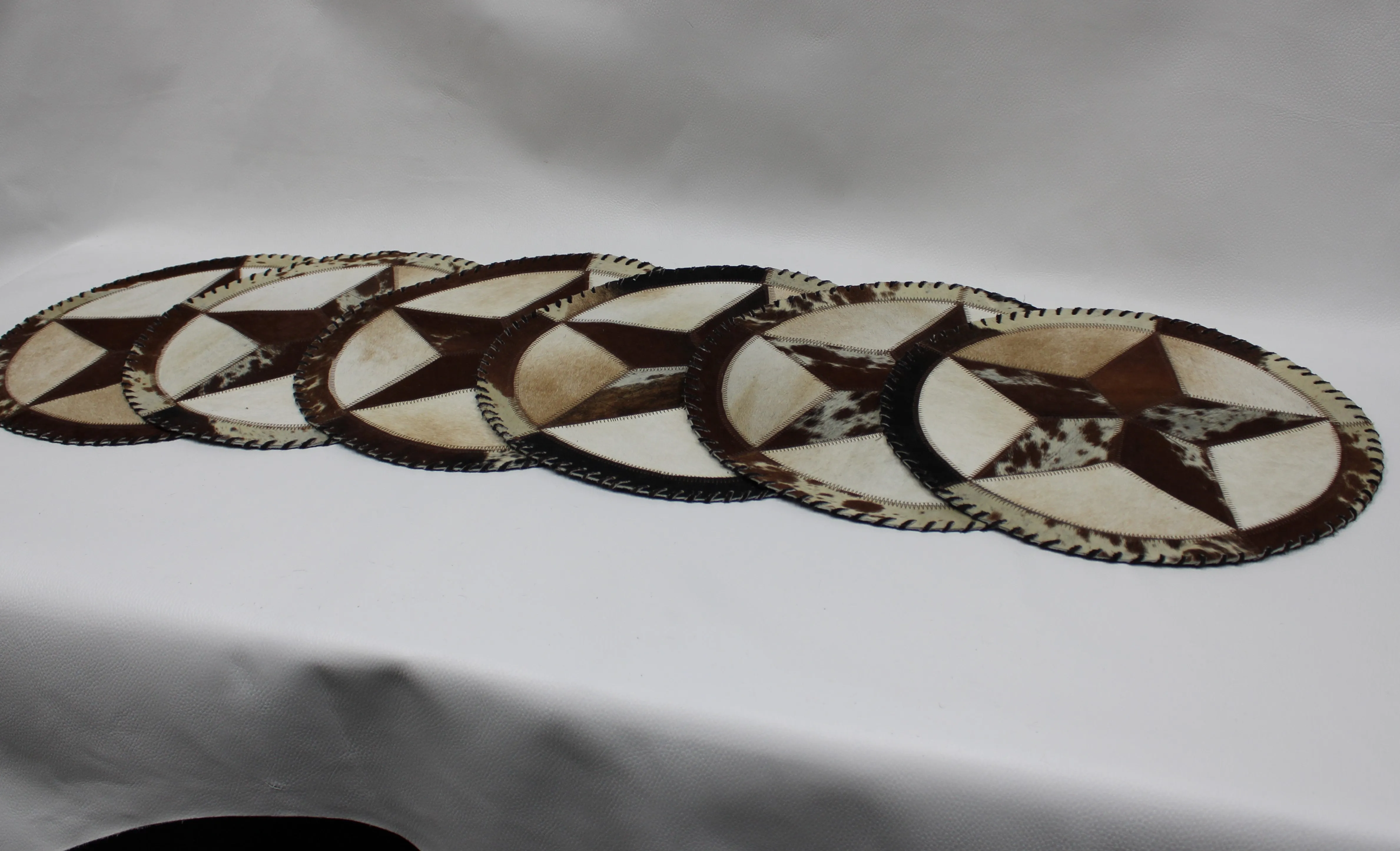 Brown & White Cowhide Placemats -  Star  Design - - Set of six mats