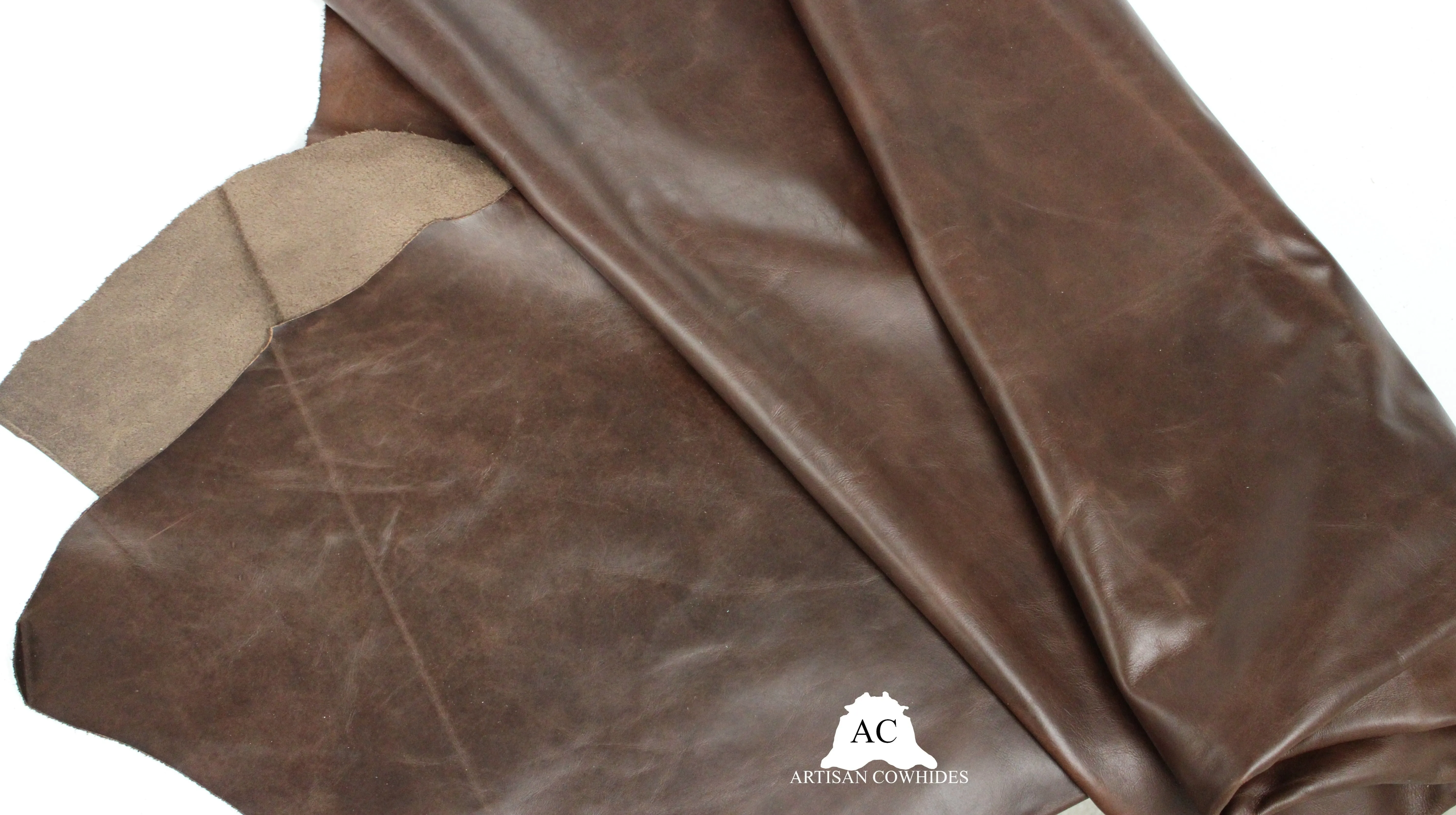BROWN DISTRESSED COWHIDE LEATHER-  2.5 oz - 3 oz (1.0 to 1.2mm)