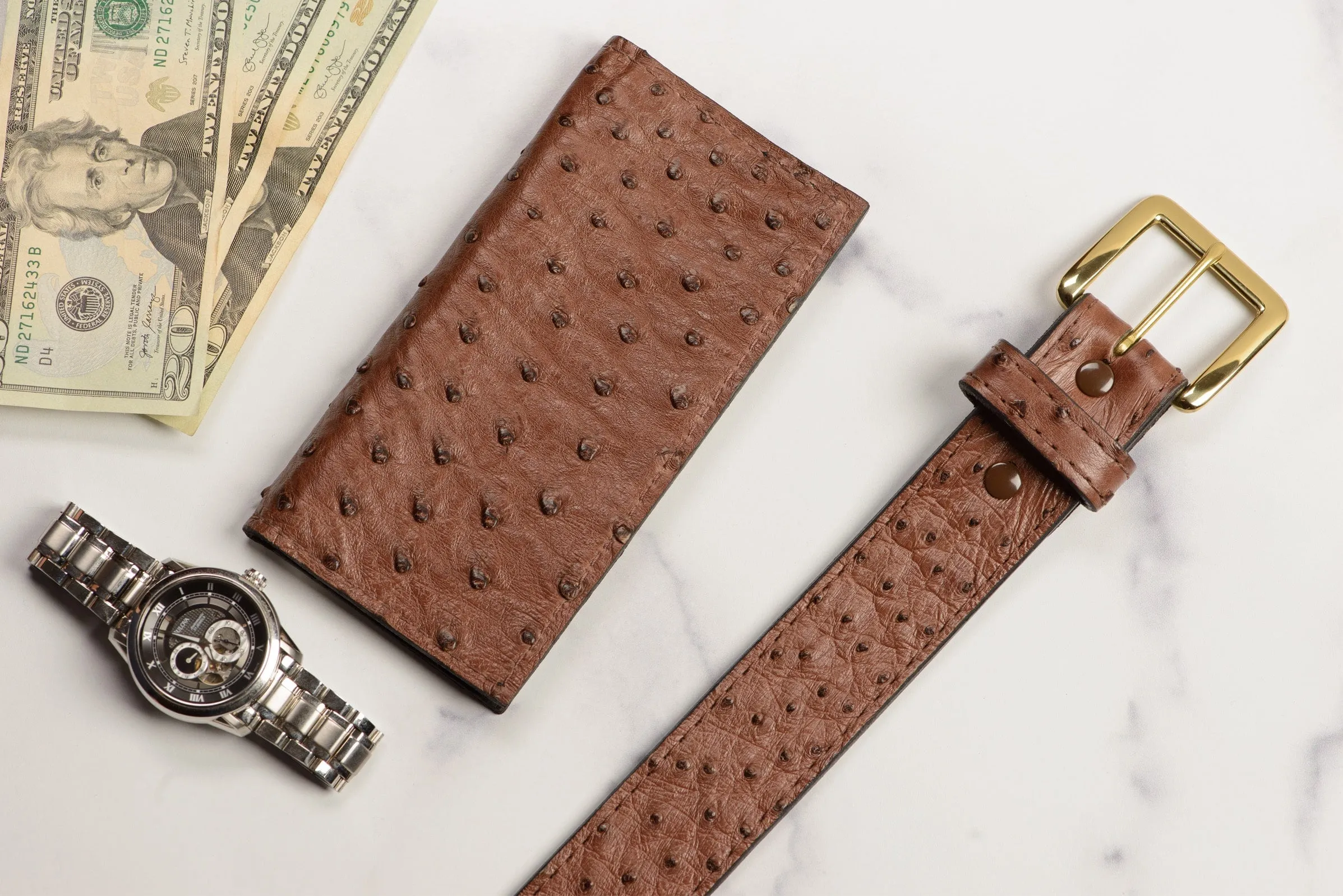 Brown Ostrich Checkbook Cover