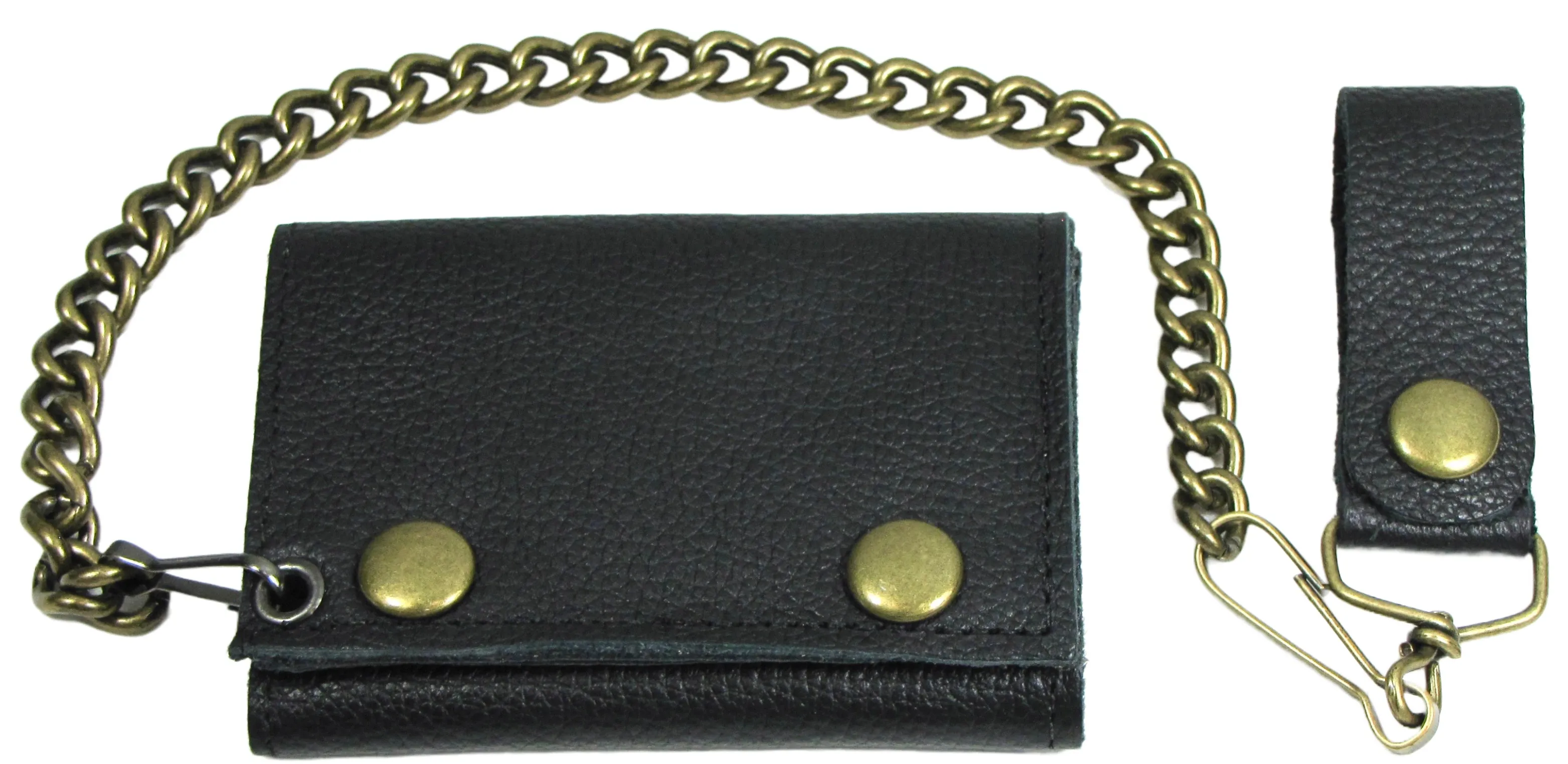 BTC334 Soft Grain Tri-Fold Wallet w/Antique Brass Snaps & Chain