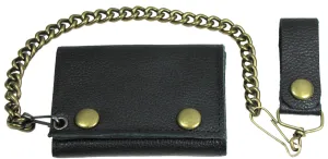 BTC334 Soft Grain Tri-Fold Wallet w/Antique Brass Snaps & Chain