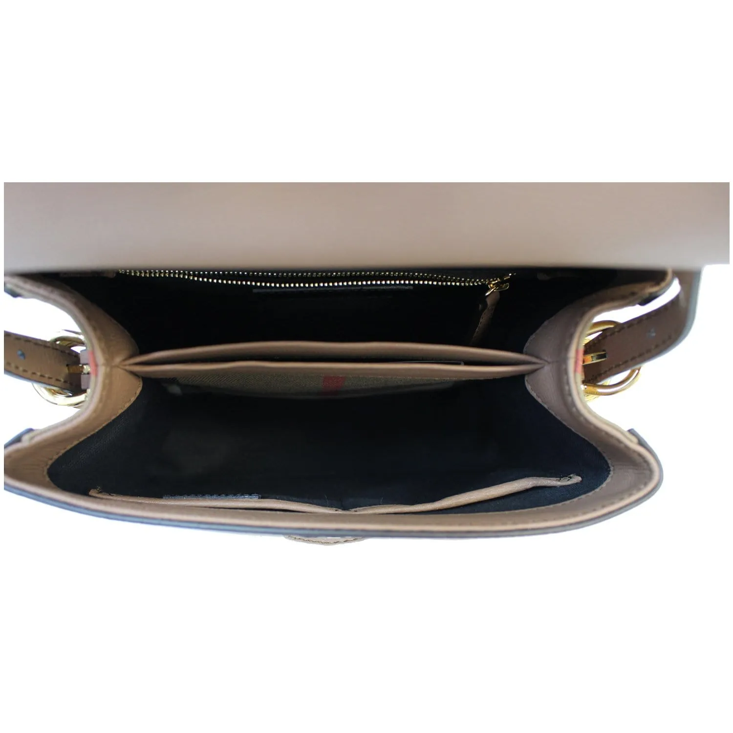 BURBERRY Camberley Small House Check Leather Shoulder Bag Beige