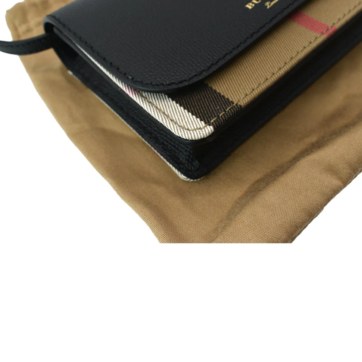 BURBERRY Hampshire House Check Wallet On Chain Crossbody Bag Beige