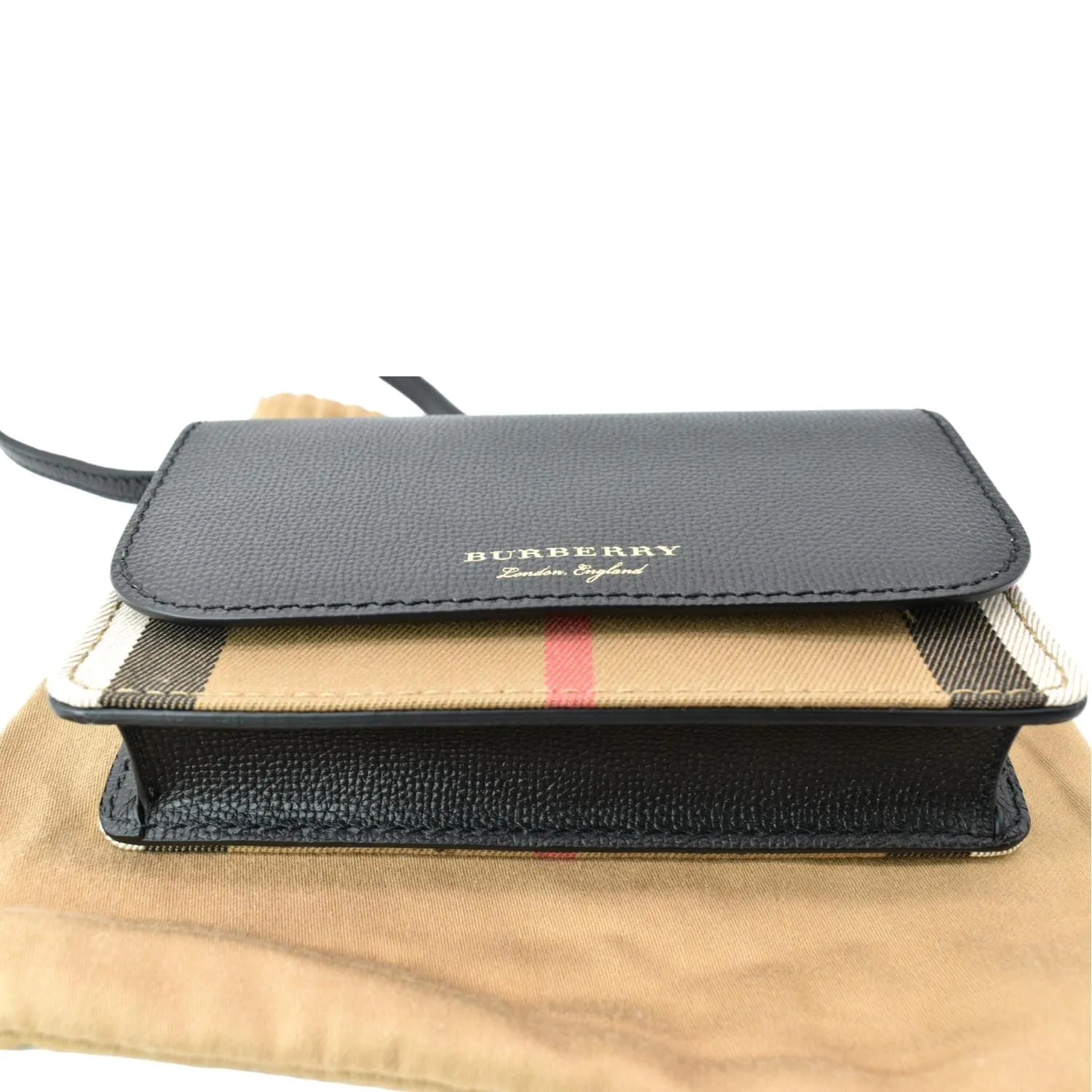 BURBERRY Hampshire House Check Wallet On Chain Crossbody Bag Beige