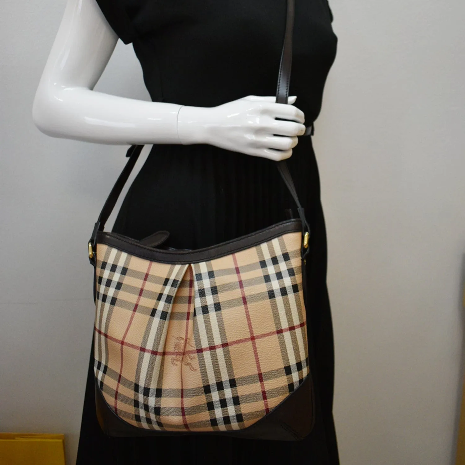 BURBERRY Haymarket Check Canvas Crossbody Bag Beige