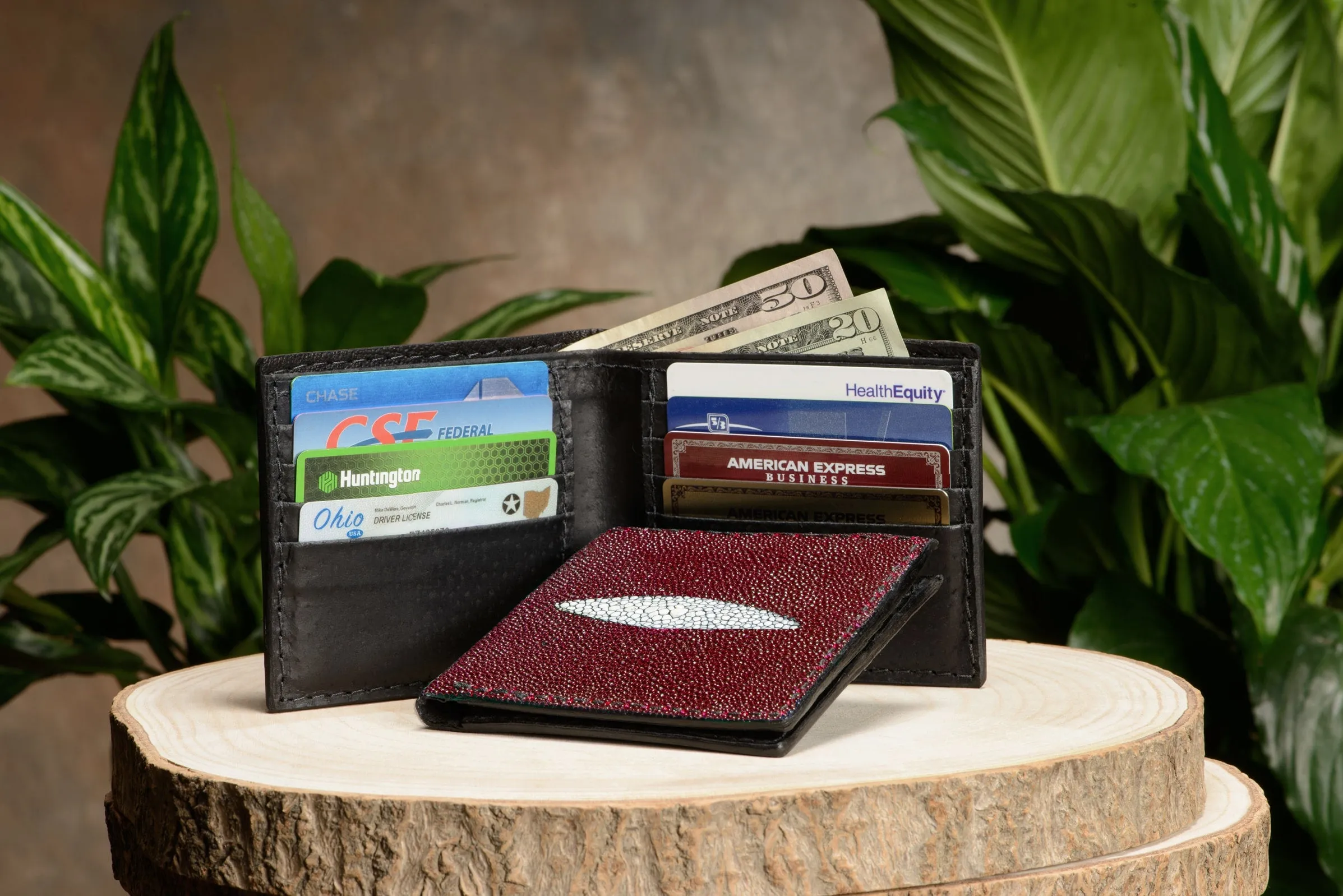 Burgundy Stingray Bifold Wallet