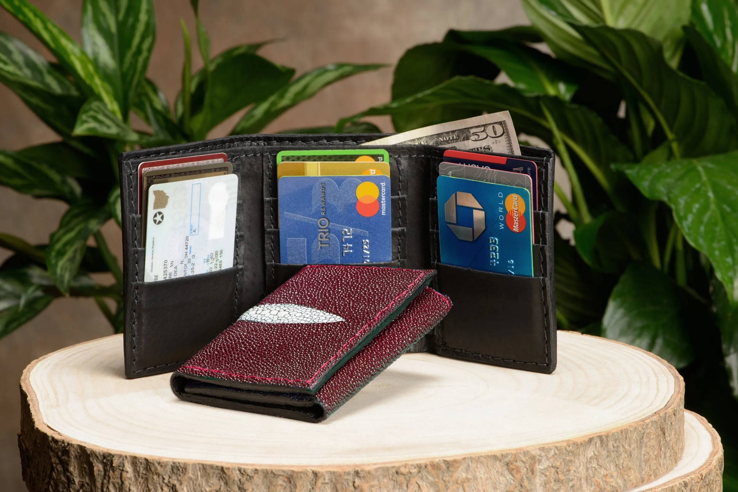 Burgundy Stingray Trifold Wallet