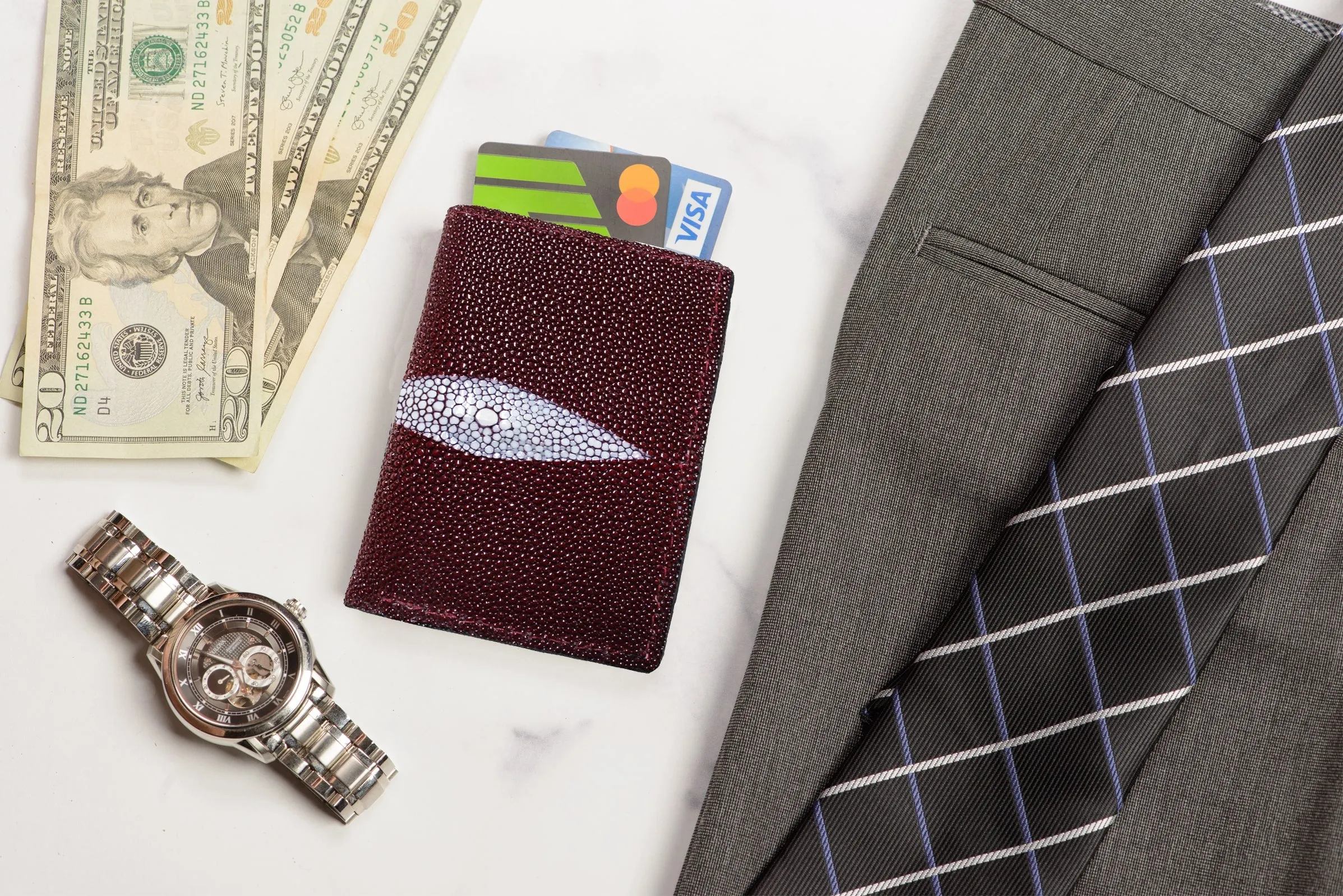 Burgundy Stingray Trifold Wallet