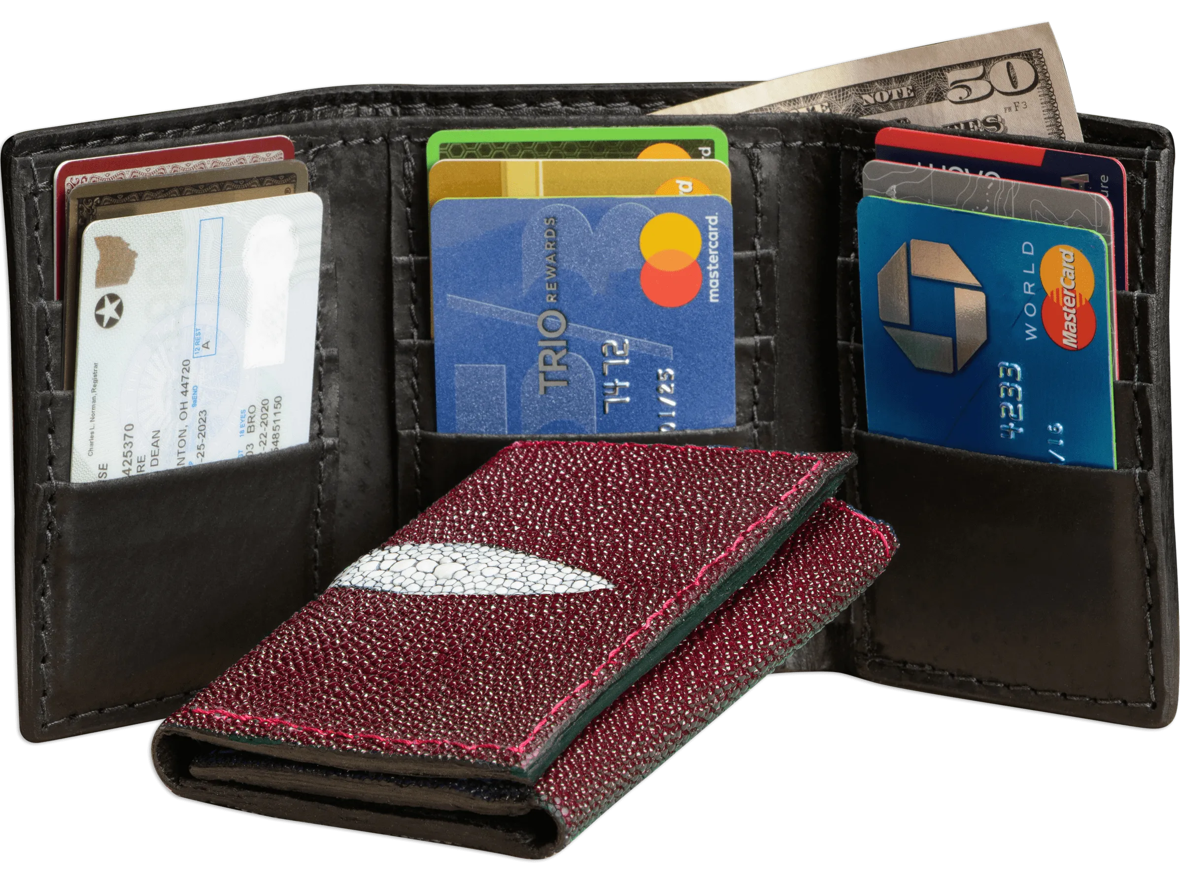 Burgundy Stingray Trifold Wallet
