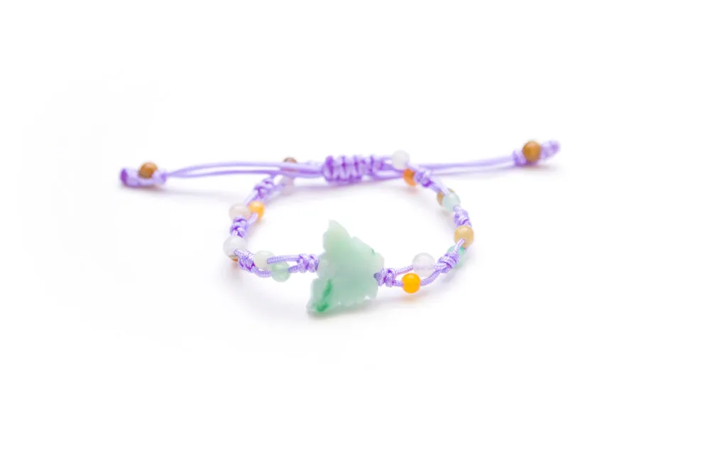 Burmese Jadeite Butterfly Children's Silk Bracelet
