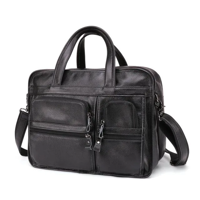 Business Travel Handbags Genuine Leather Brown Laptop Bags