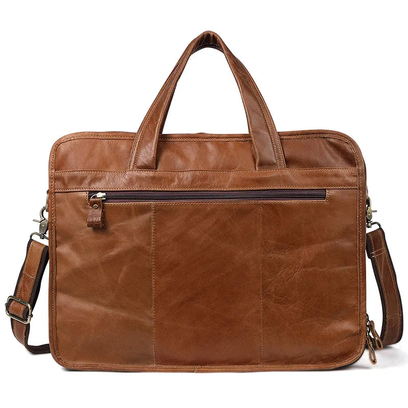 Business Travel Handbags Genuine Leather Brown Laptop Bags