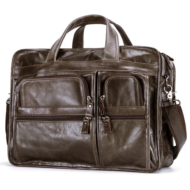 Business Travel Handbags Genuine Leather Brown Laptop Bags