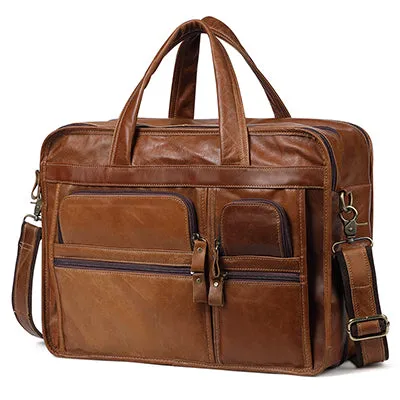 Business Travel Handbags Genuine Leather Brown Laptop Bags