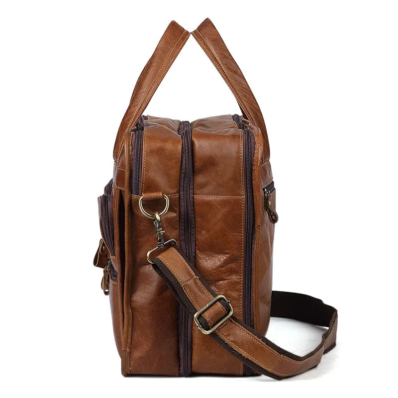 Business Travel Handbags Genuine Leather Brown Laptop Bags