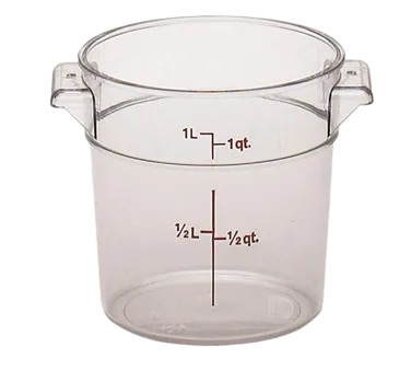 Cambro RFSCW1135 Camwear Storage Container, round, 1 qt., 6-1/16 dia. x 5H, durable polycarbonate construction, clear, NSF