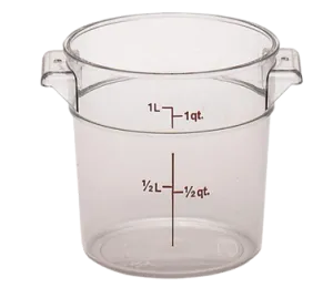 Cambro RFSCW1135 Camwear Storage Container, round, 1 qt., 6-1/16 dia. x 5H, durable polycarbonate construction, clear, NSF