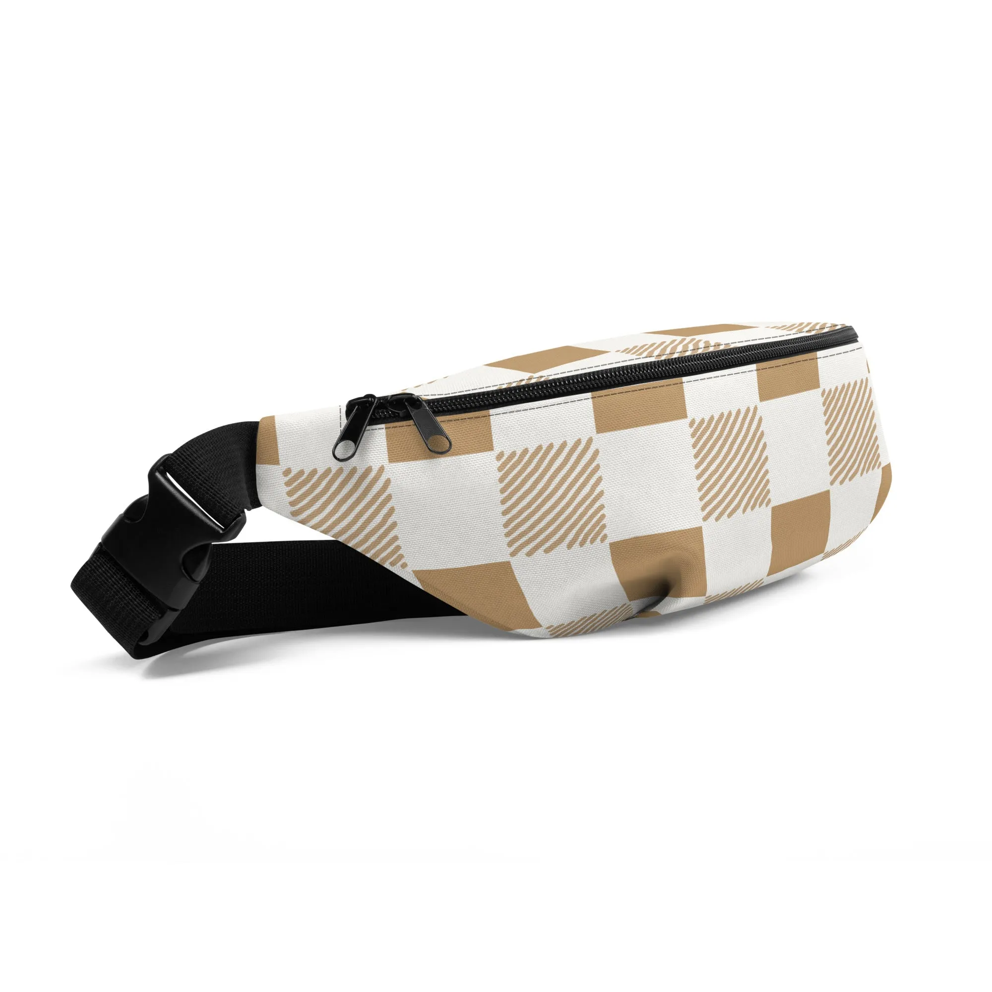 Camel & Cream Checkered Crossbody Pouch / Fanny Pack