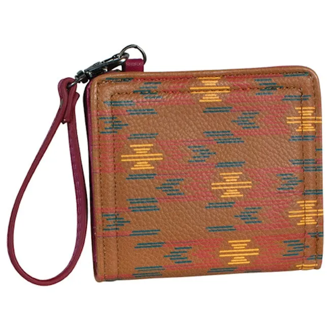 CatchFly Brown Aztec Print Mini Bi-fold Wallet with Wristlet Strap