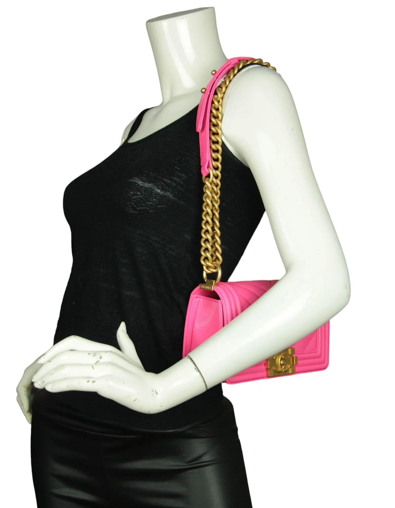 Chanel 2024C Fuchsia Neon Pink Caviar Leather Small Boy Bag