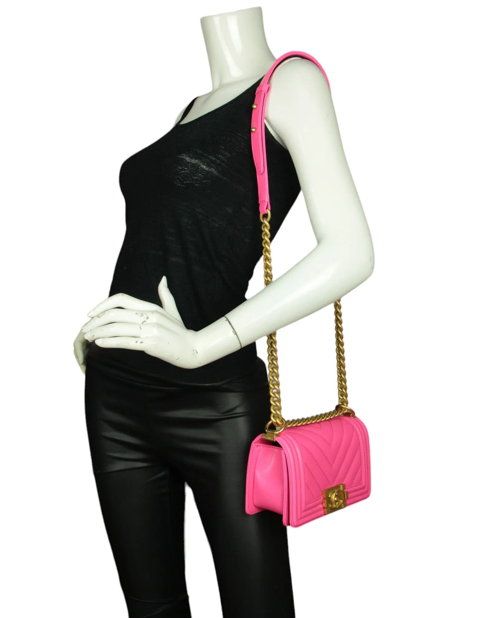 Chanel 2024C Fuchsia Neon Pink Caviar Leather Small Boy Bag