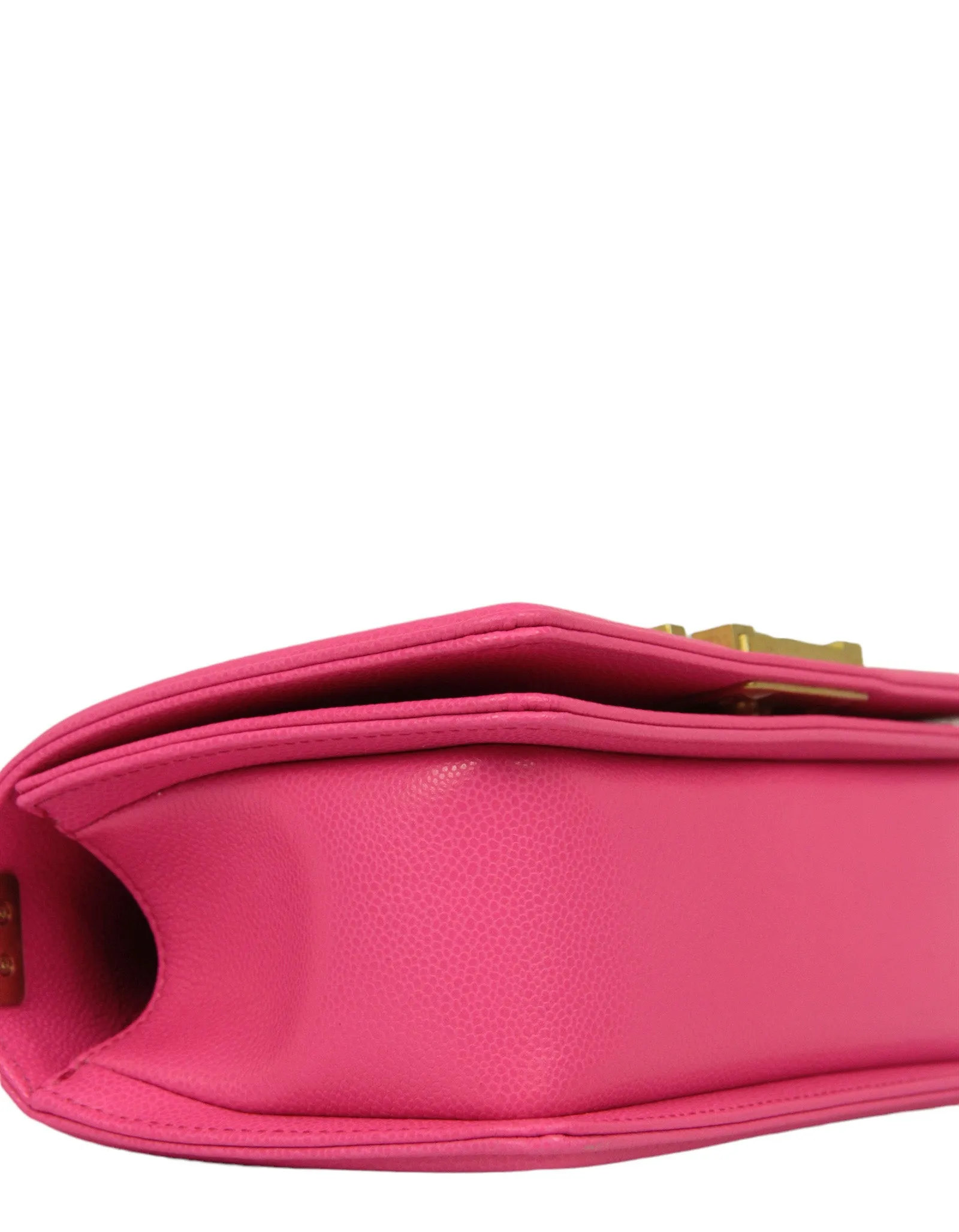 Chanel 2024C Fuchsia Neon Pink Caviar Leather Small Boy Bag