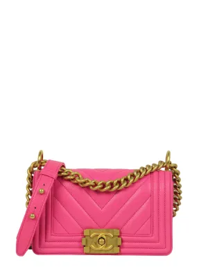 Chanel 2024C Fuchsia Neon Pink Caviar Leather Small Boy Bag