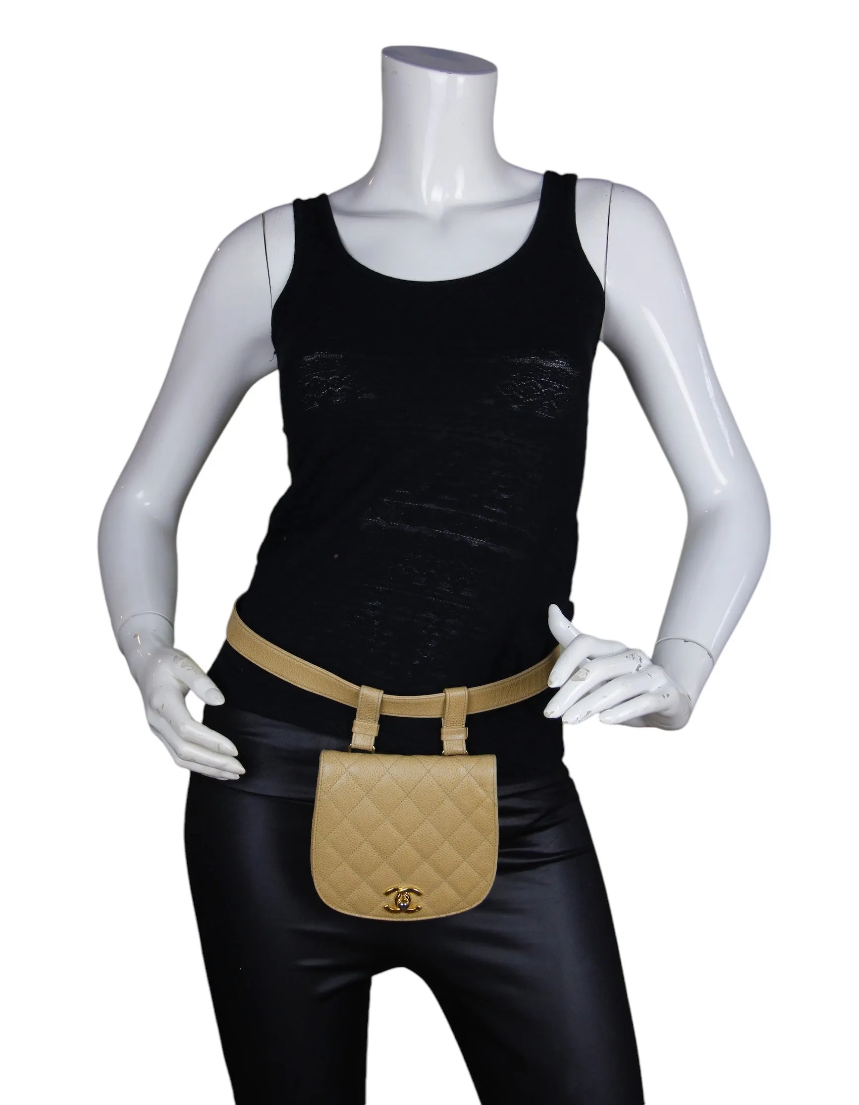 Chanel '90s Beige Caviar Quilted Belt Bag sz 85/34"