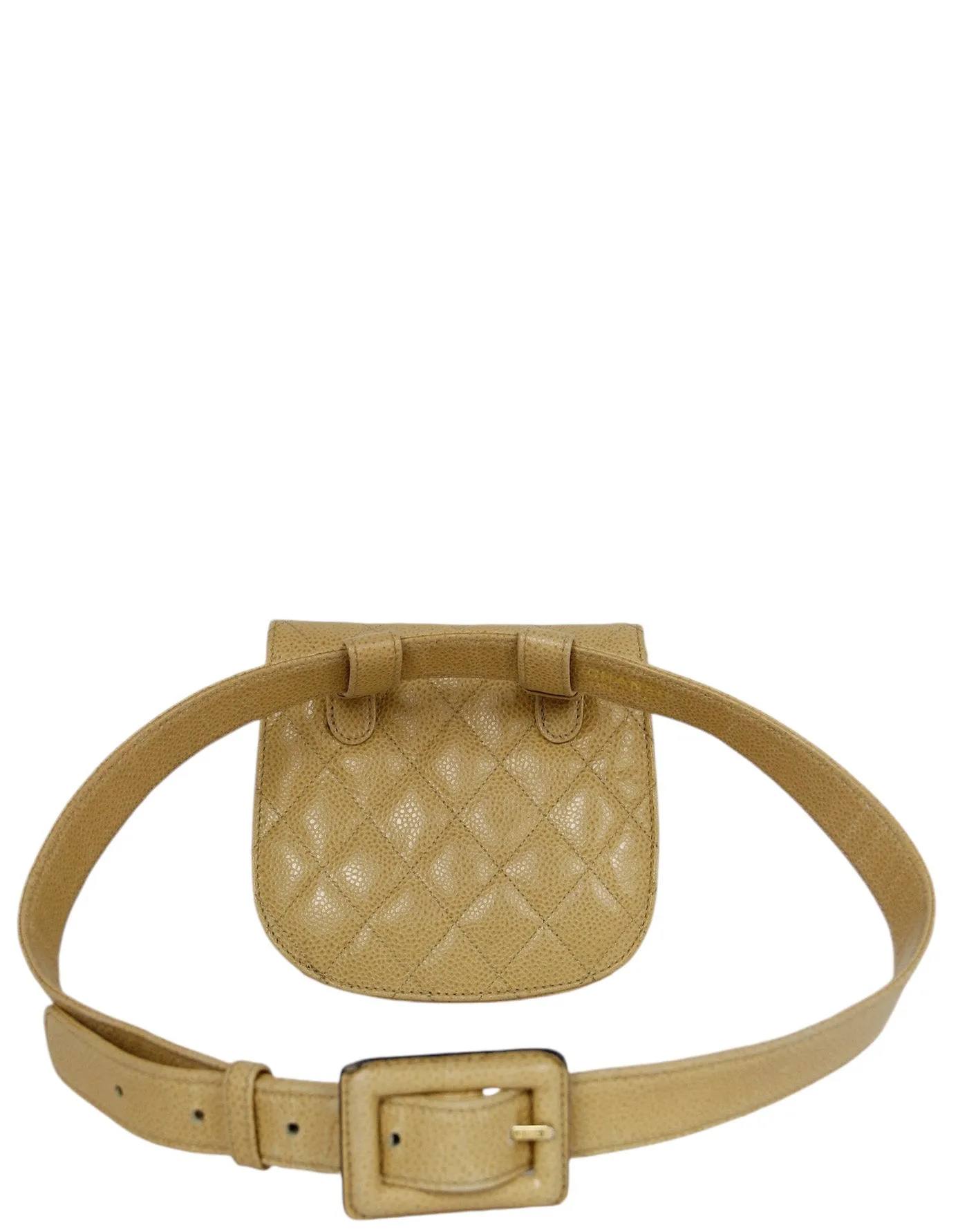 Chanel '90s Beige Caviar Quilted Belt Bag sz 85/34"