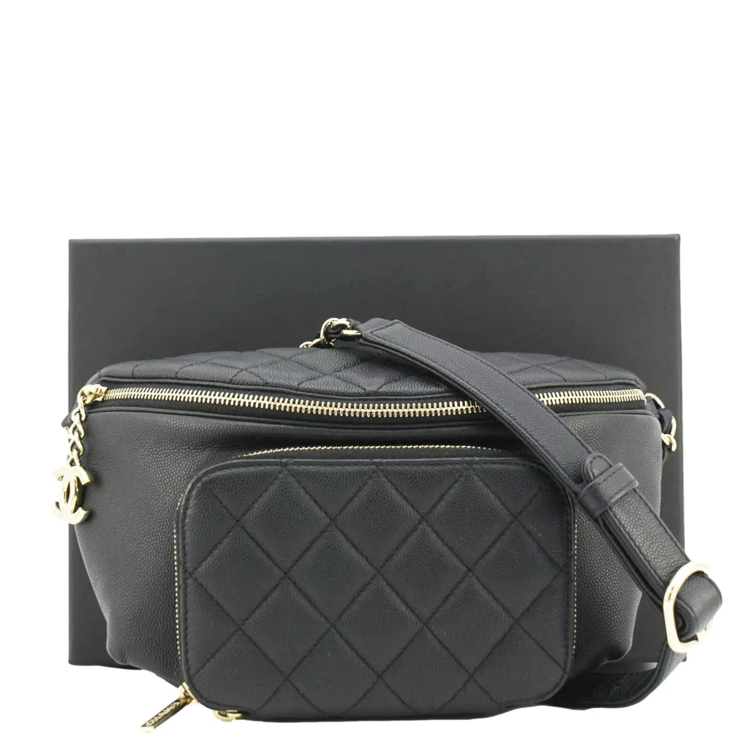 CHANEL Affinity Quilted Caviar Leather Waist Belt Bag Black