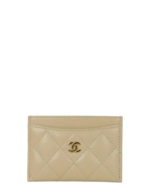 Chanel Beige Caviar Quilted CC Card Holder