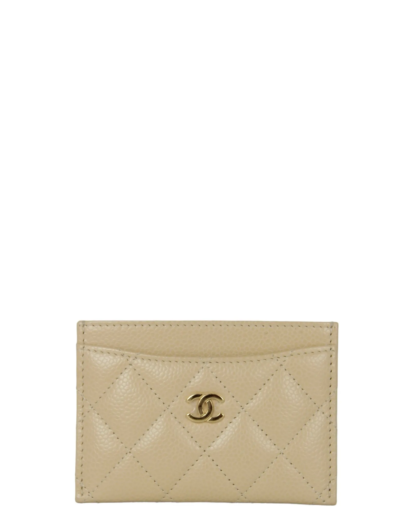 Chanel Beige Caviar Quilted CC Card Holder