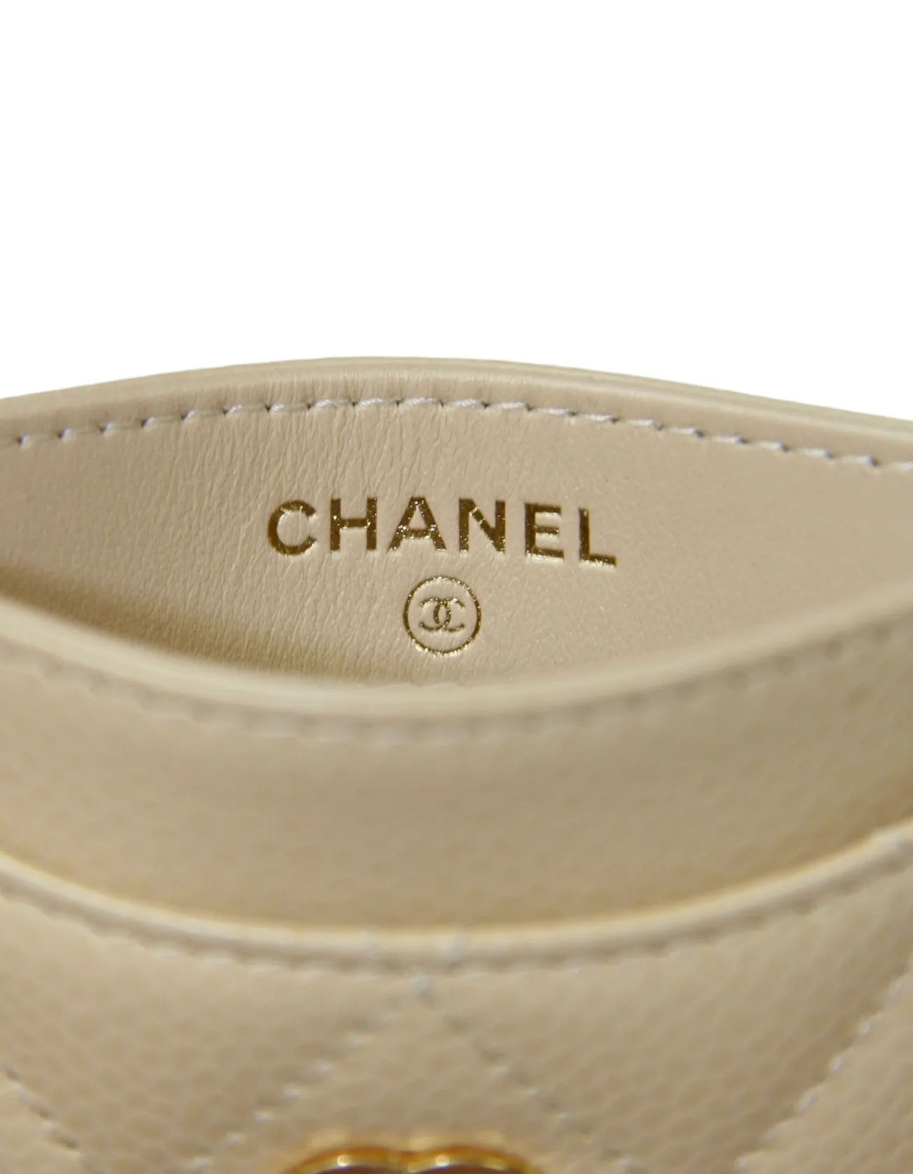 Chanel Beige Caviar Quilted CC Card Holder