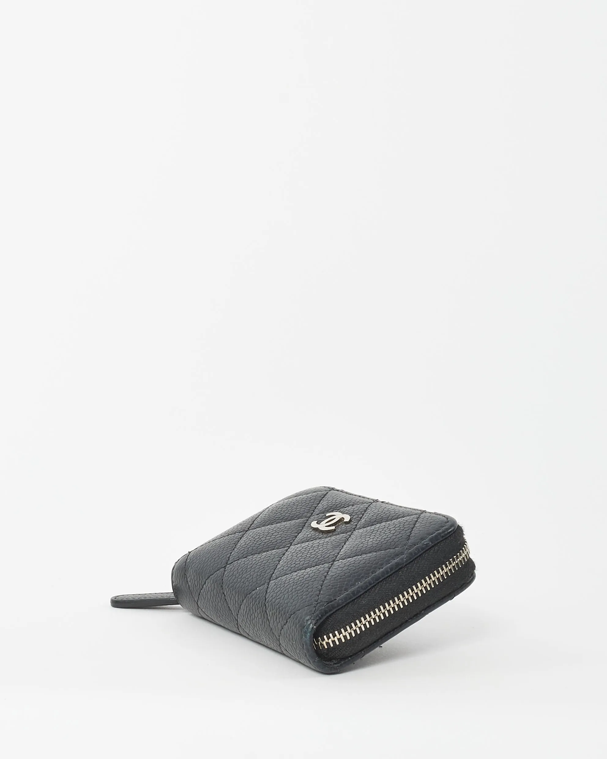 Chanel Black Caviar Leather Zip Coin Purse Wallet SHW