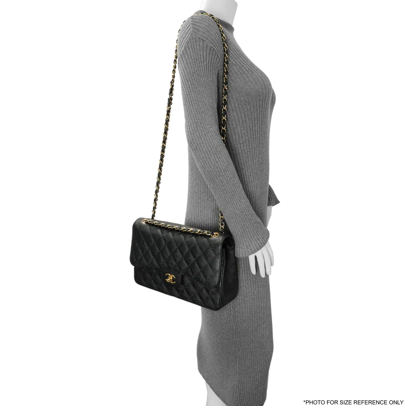 Chanel Black Quilted Caviar Jumbo Classic Double Flap