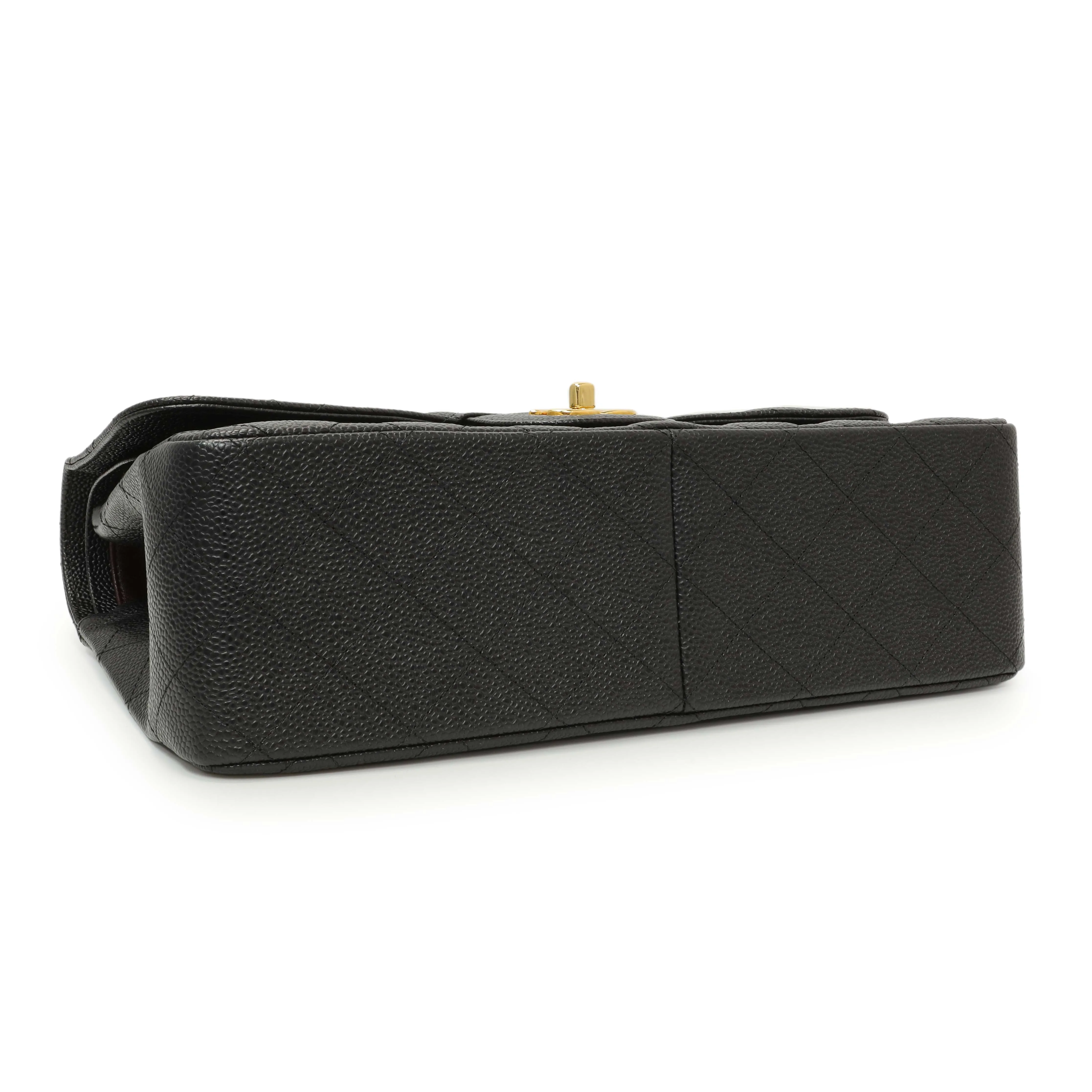 Chanel Black Quilted Caviar Jumbo Classic Double Flap