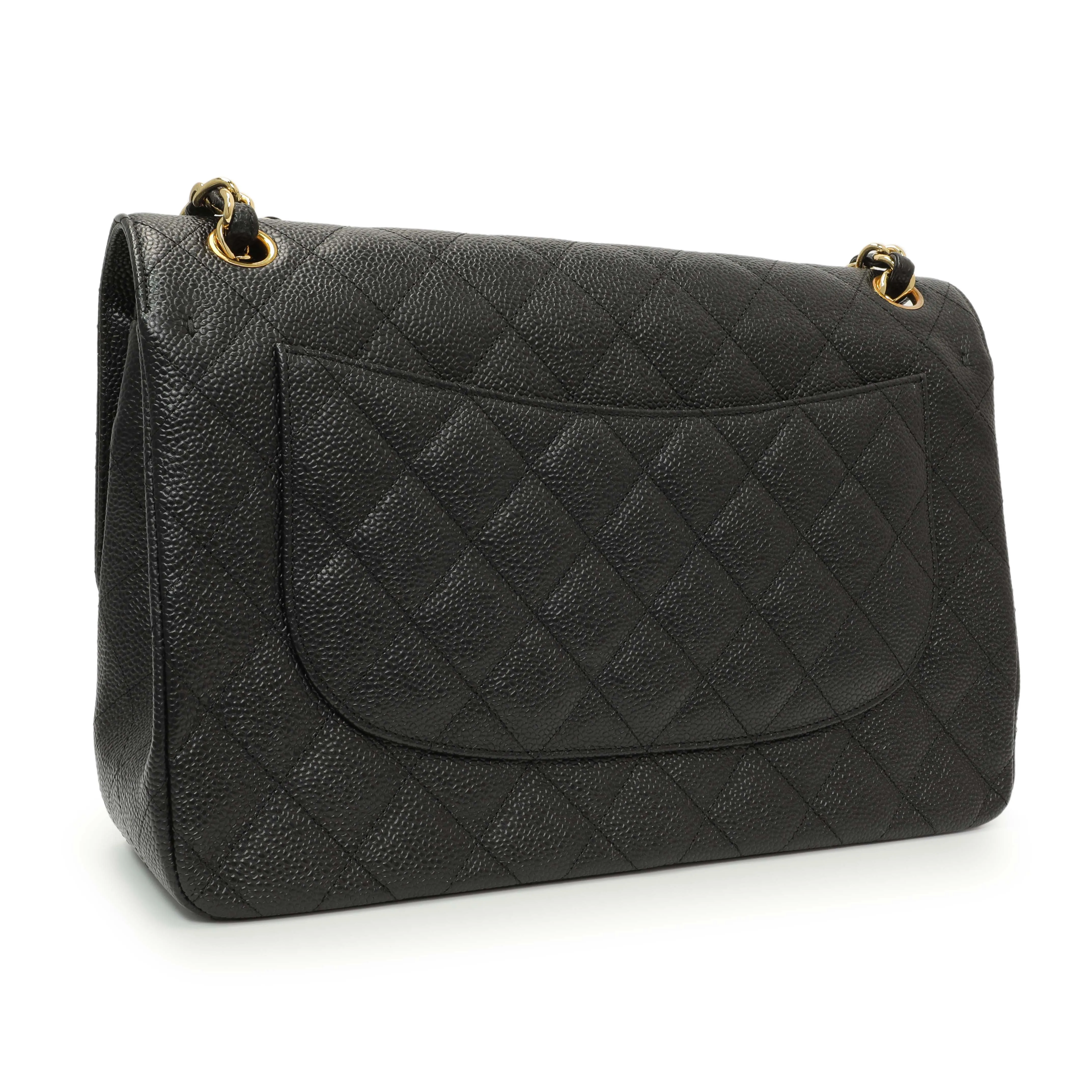 Chanel Black Quilted Caviar Jumbo Classic Double Flap