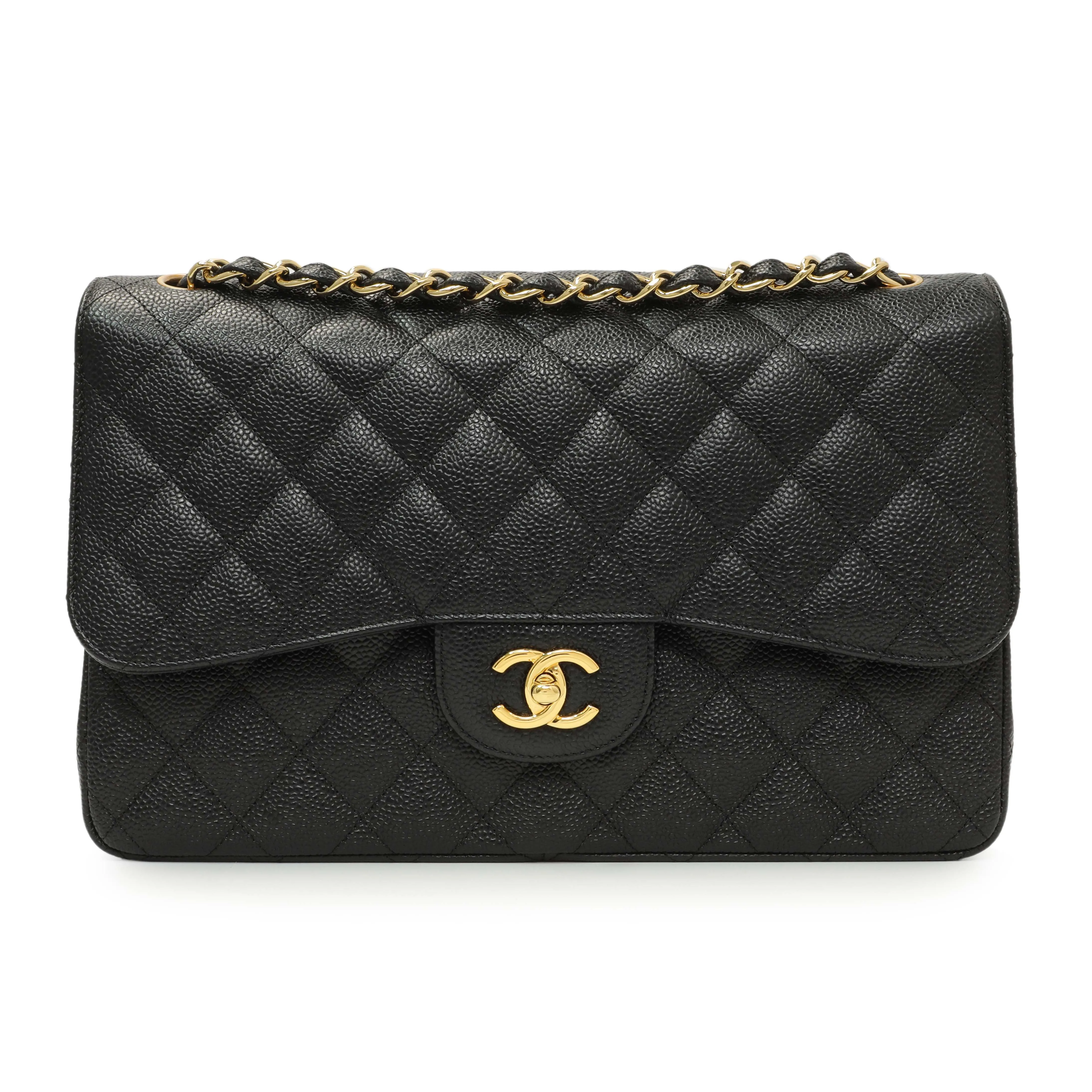 Chanel Black Quilted Caviar Jumbo Classic Double Flap