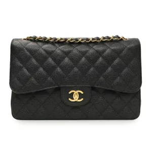 Chanel Black Quilted Caviar Jumbo Classic Double Flap