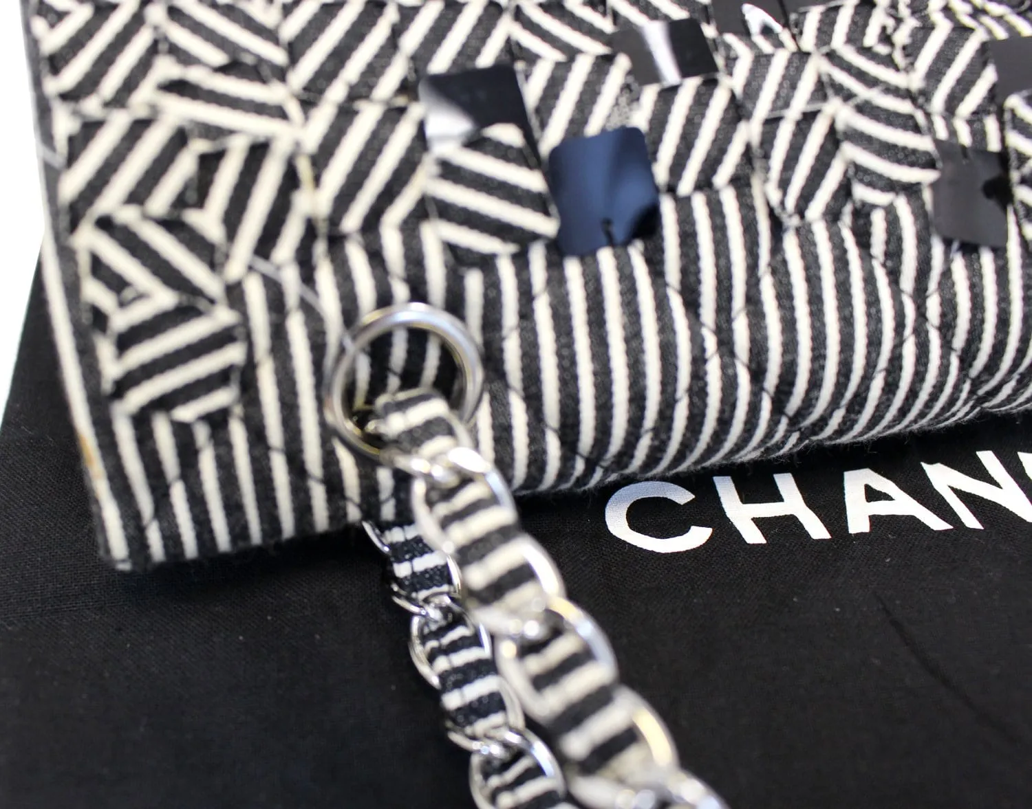 CHANEL Black/White Striped Medium Flap Shoulder Bag - Sale