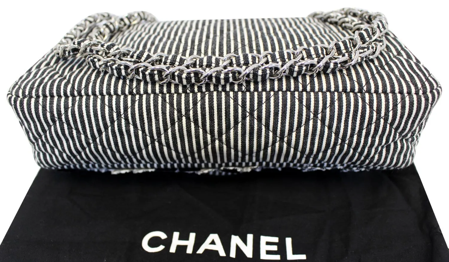CHANEL Black/White Striped Medium Flap Shoulder Bag - Sale