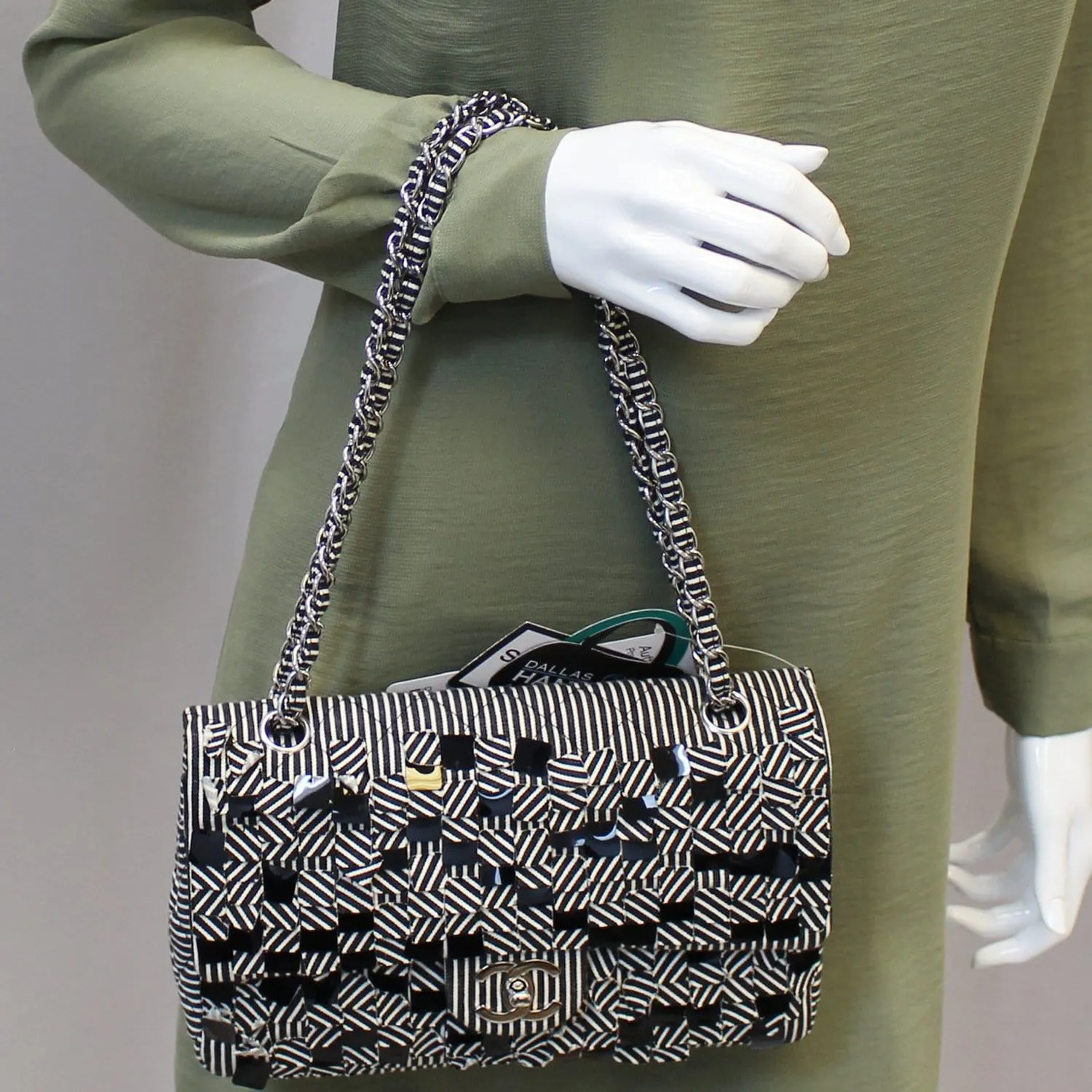 CHANEL Black/White Striped Medium Flap Shoulder Bag - Sale