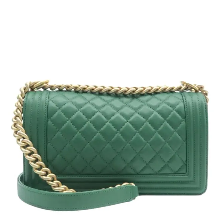 CHANEL Boy Medium Flap Quilted Leather Shoulder Bag Green