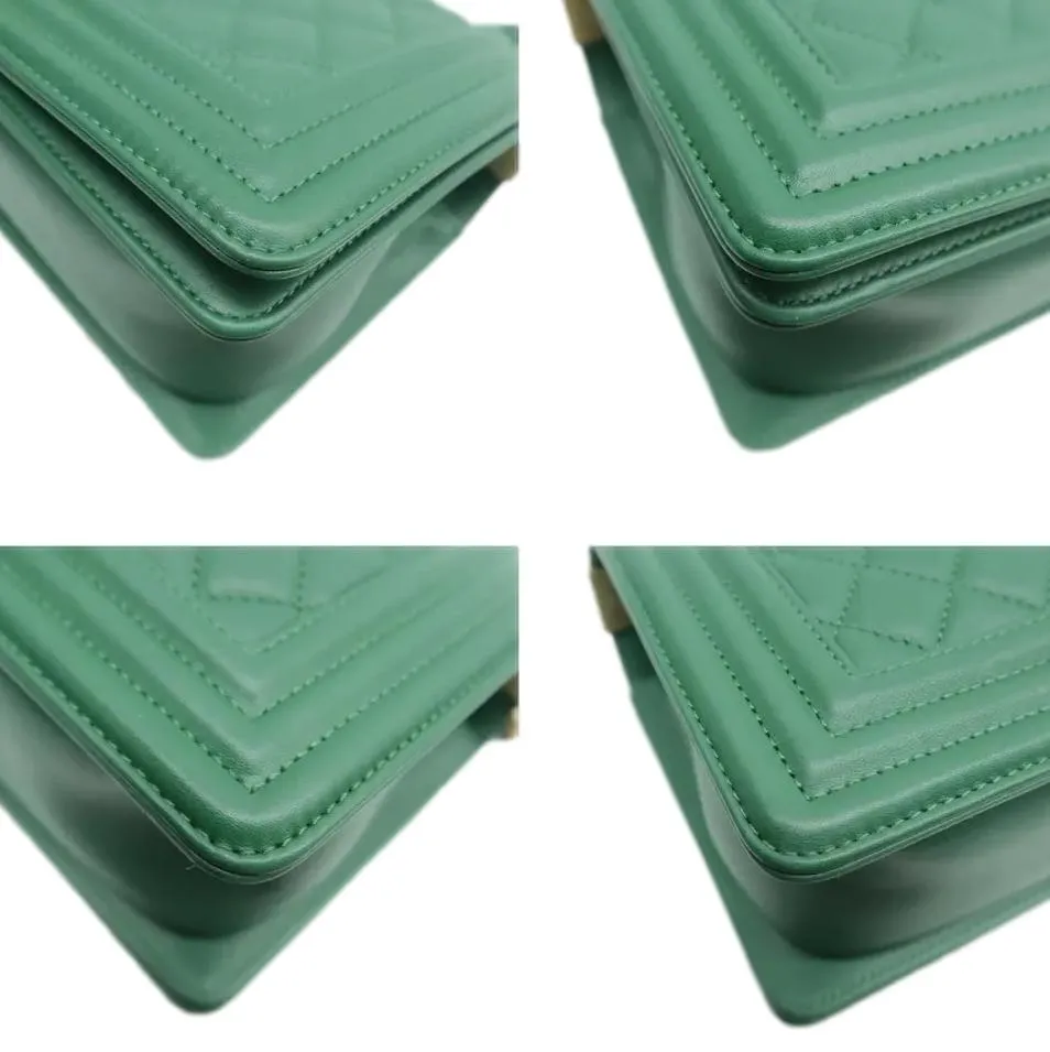 CHANEL Boy Medium Flap Quilted Leather Shoulder Bag Green