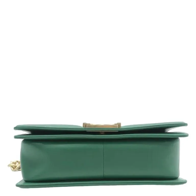 CHANEL Boy Medium Flap Quilted Leather Shoulder Bag Green